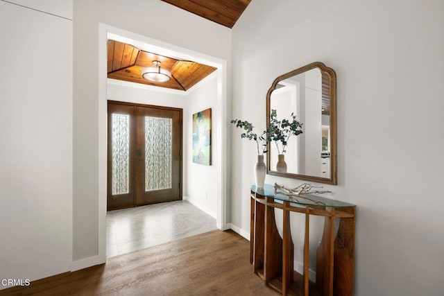 845 Rollin St, South Pasadena, CA 91030 - entryway with wood ceiling, french doors, and wood finished floors