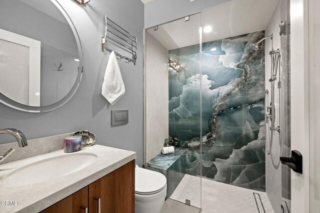 845 Rollin St, South Pasadena, CA 91030 - bathroom featuring vanity and a marble finish shower