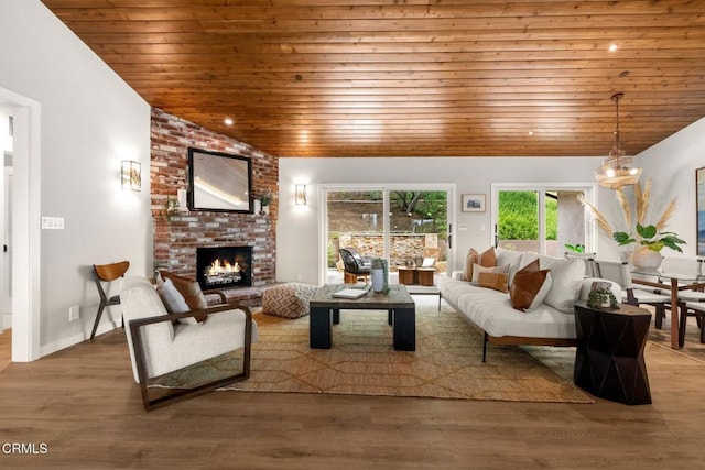 845 Rollin St, South Pasadena, CA 91030 - living room with wooden ceiling, a fireplace, and wood finished floors