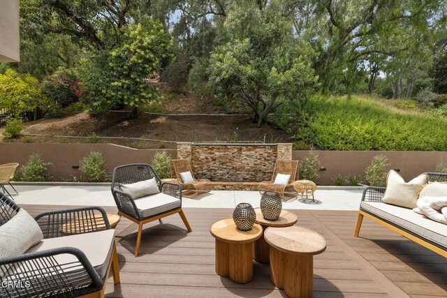 845 Rollin St, South Pasadena, CA 91030 - wooden terrace featuring an outdoor hangout area and a patio area