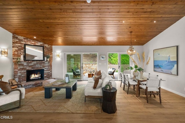 845 Rollin St, South Pasadena, CA 91030 - living area featuring wood ceiling, wood finished floors, and a brick fireplace