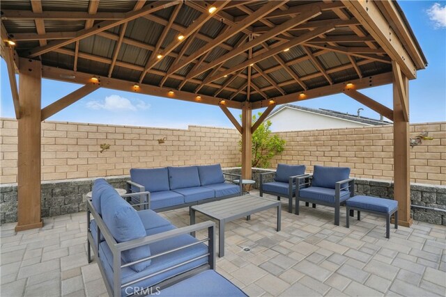 28410 Orange Park Dr, Castaic, CA 91384 - fenced backyard featuring outdoor lounge area, a patio, and a gazebo