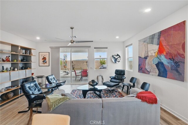 28410 Orange Park Dr, Castaic, CA 91384 - living area featuring wood finished floors, a ceiling fan, and recessed lighting