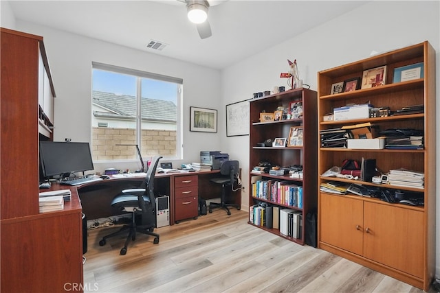 28410 Orange Park Dr, Castaic, CA 91384 - office with a ceiling fan and light wood-type flooring