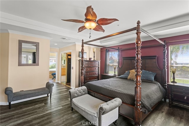 1042 Coronet Dr, Riverside, CA 92506 - bedroom featuring ornamental molding, wood finished floors, multiple windows, and a raised ceiling