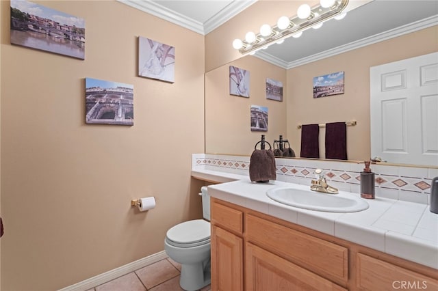 1042 Coronet Dr, Riverside, CA 92506 - bathroom with vanity, tile patterned floors, and crown molding