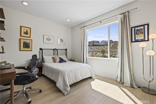 27774 Marquee Dr, Valencia, CA 91381 - bedroom featuring light wood finished floors, an office area, and recessed lighting