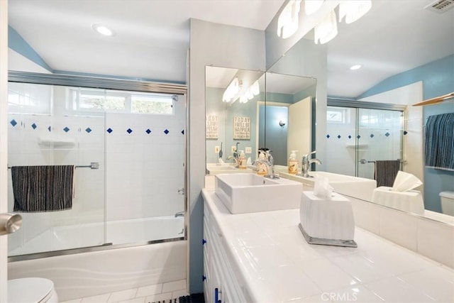 269 Los Padres Ct, Los Osos, CA 93402 - full bath with bath / shower combo with glass door, double vanity, tile patterned floors, and recessed lighting