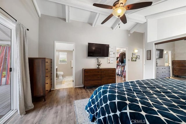 269 Los Padres Ct, Los Osos, CA 93402 - bedroom with wood finished floors, a spacious closet, ensuite bath, a closet, and a ceiling fan