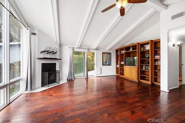 269 Los Padres Ct, Los Osos, CA 93402 - unfurnished living room with a ceiling fan, wood-type flooring, and a fireplace