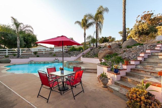1896 Via Del Torrie, Alpine, CA 91901 - view of swimming pool with a patio area, an in-ground hot tub, and outdoor dining space