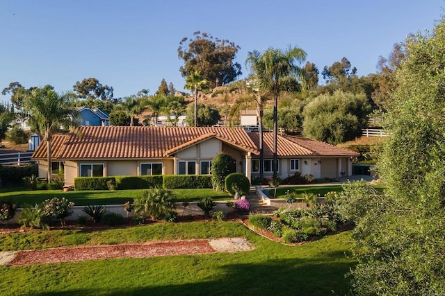 1896 Via Del Torrie, Alpine, CA 91901 - view of front of house with stucco siding, a tiled roof, and a front lawn