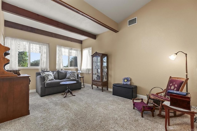 1896 Via Del Torrie, Alpine, CA 91901 - living room featuring carpet floors and beamed ceiling