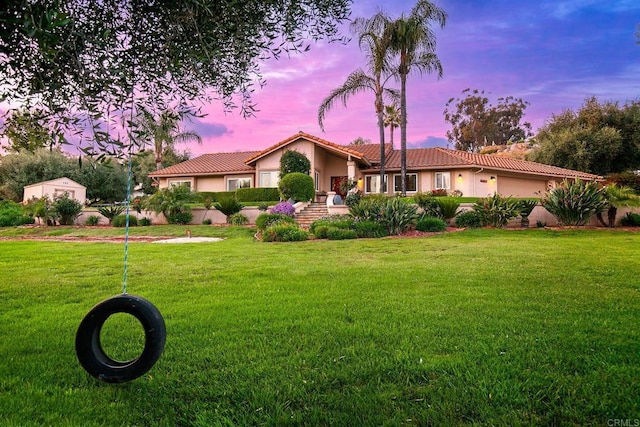 1896 Via Del Torrie, Alpine, CA 91901 - ranch-style house with a tile roof, a front yard, a garage, and stucco siding