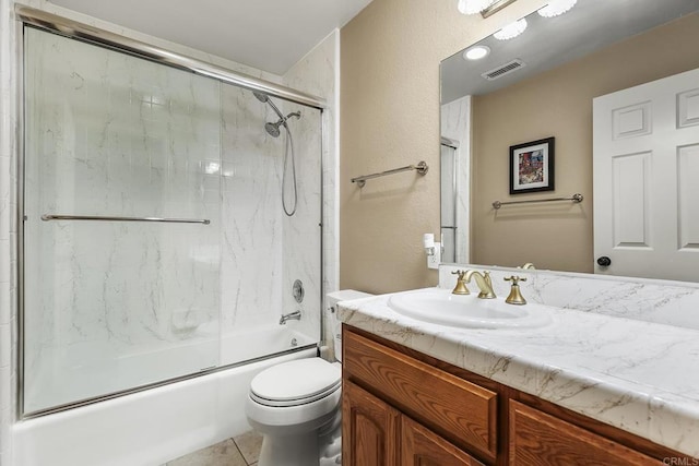 1896 Via Del Torrie, Alpine, CA 91901 - full bathroom with vanity, enclosed tub / shower combo, tile patterned flooring, and a textured wall