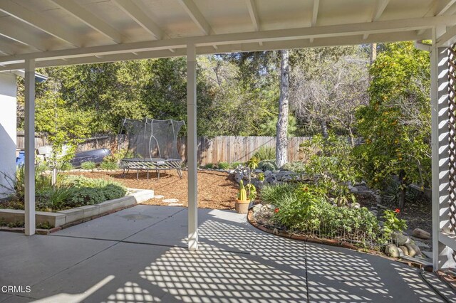406 Santa Ana St, Ojai, CA 93023 - view of patio featuring a trampoline and view of scattered trees