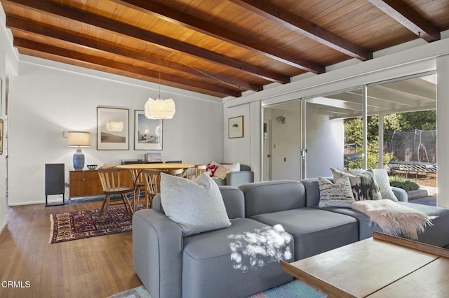 406 Santa Ana St, Ojai, CA 93023 - living area featuring wood finished floors and a wood ceiling with exposed beams
