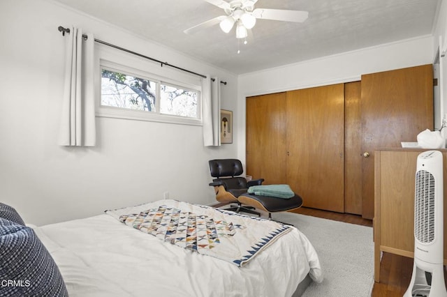 406 Santa Ana St, Ojai, CA 93023 - bedroom with wood finished floors, a closet, and a ceiling fan