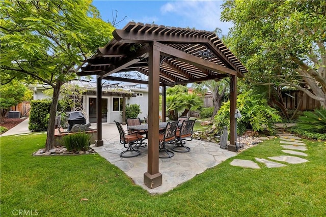 129 Five Crowns Way, Encinitas, CA 92024 - fenced backyard with a pergola, a patio area, and grilling area