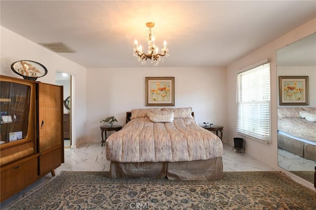 5295 Bronson Way, Riverside, CA 92506 - bedroom featuring marble finish flooring and a chandelier