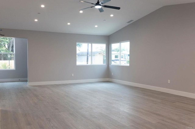 13233 Beechtree St, Lakeside, CA 92040 - spare room with ceiling fan, lofted ceiling, recessed lighting, and light wood-style floors