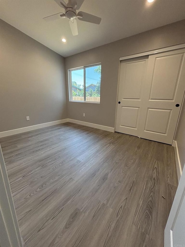 13233 Beechtree St, Lakeside, CA 92040 - unfurnished bedroom with wood finished floors, recessed lighting, a closet, and ceiling fan