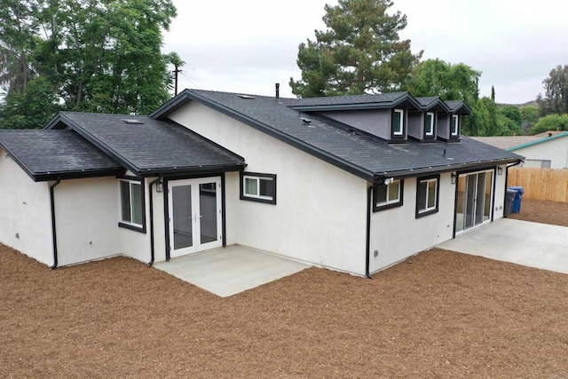 13233 Beechtree St, Lakeside, CA 92040 - back of house with a patio, stucco siding, french doors, and a shingled roof
