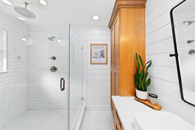 2103 Loquat Pl, Oceanside, CA 92054 - full bath featuring a stall shower, vanity, tile patterned flooring, and recessed lighting