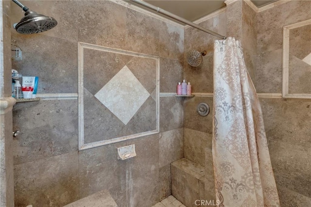 13520 Preciado Ave, Chino, CA 91710 - bathroom featuring crown molding and a tile shower