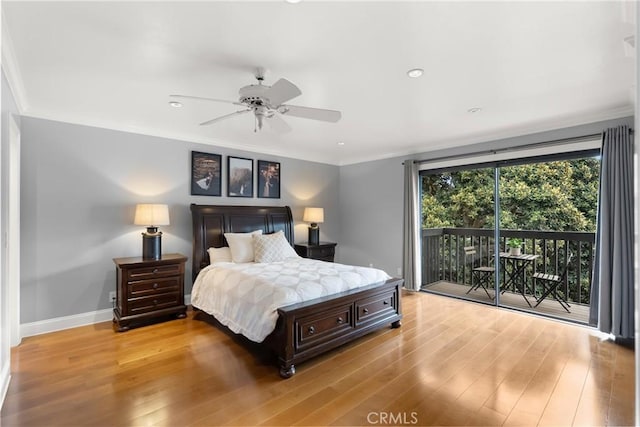 1205 Las Arenas Way Unit 3, Costa Mesa, CA 92627 - bedroom with access to exterior, light wood-style floors, ornamental molding, recessed lighting, and ceiling fan