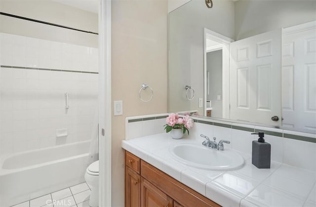 26860 Chaucer Pl, Stevenson Ranch, CA 91381 - bathroom with vanity, tile patterned flooring, and shower / tub combination