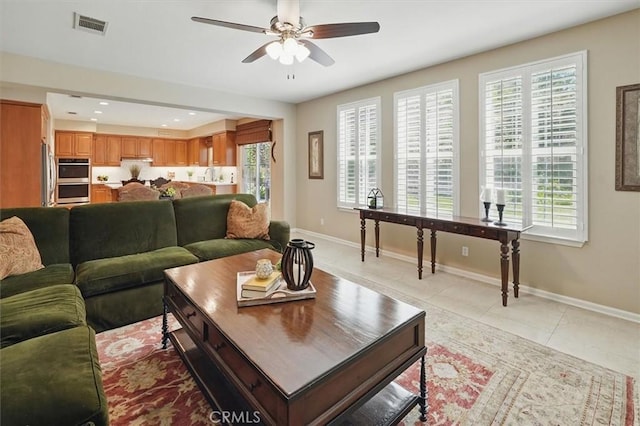 26860 Chaucer Pl, Stevenson Ranch, CA 91381 - living room featuring a ceiling fan and light tile patterned floors