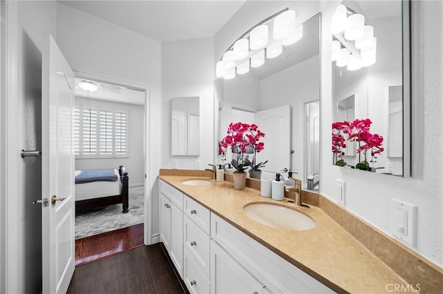632 Hartwell Ct, Altadena, CA 91001 - ensuite bathroom with wood finished floors and double vanity