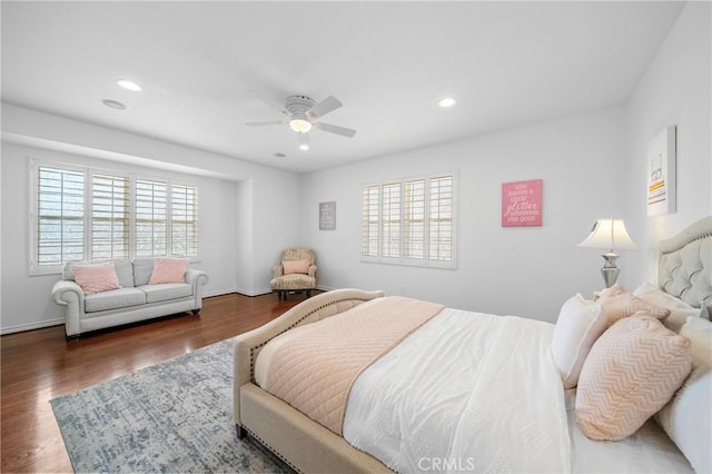 632 Hartwell Ct, Altadena, CA 91001 - bedroom with multiple windows, wood finished floors, recessed lighting, and ceiling fan