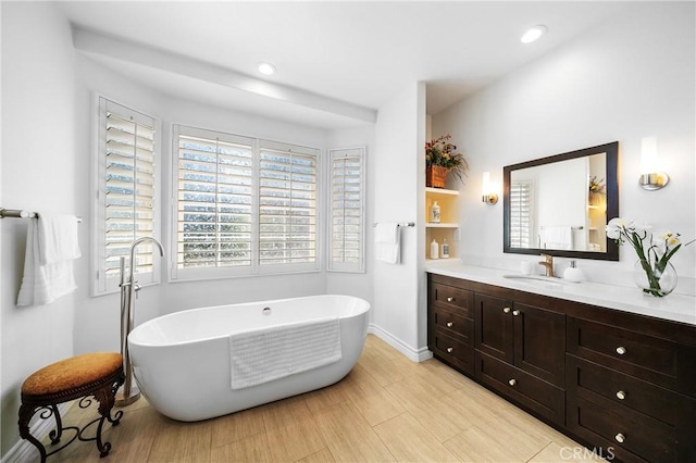 632 Hartwell Ct, Altadena, CA 91001 - full bathroom featuring a soaking tub, vanity, and recessed lighting