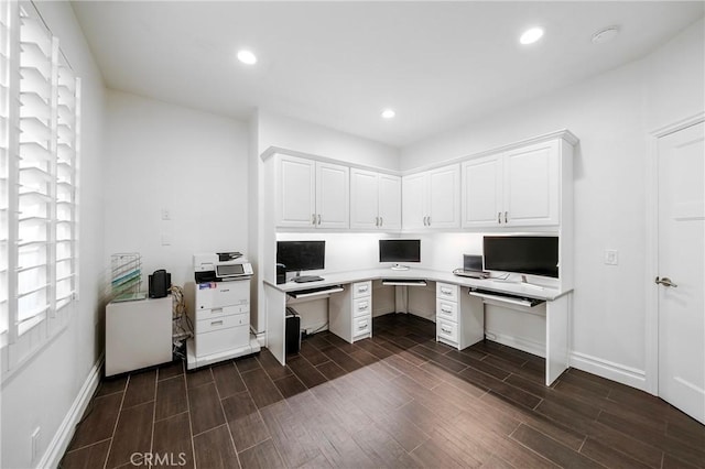 632 Hartwell Ct, Altadena, CA 91001 - unfurnished office with dark wood-style floors, built in study area, and recessed lighting