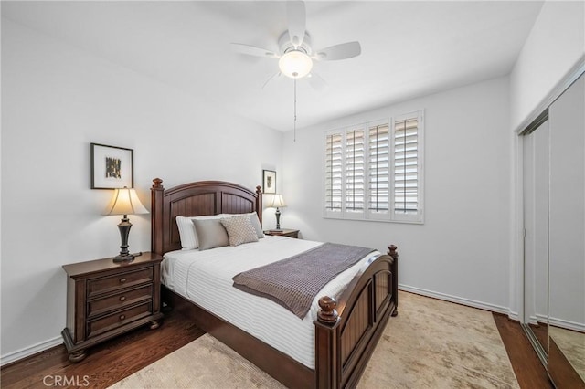 632 Hartwell Ct, Altadena, CA 91001 - bedroom with wood finished floors, a closet, and a ceiling fan