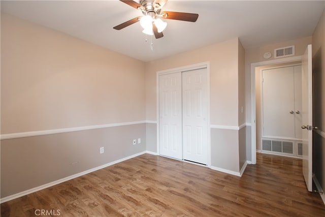 10025 Lubao Ave, Chatsworth, CA 91311 - unfurnished bedroom featuring wood finished floors, a closet, and a ceiling fan