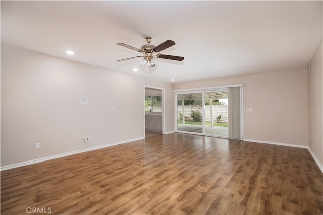 10025 Lubao Ave, Chatsworth, CA 91311 - empty room with a ceiling fan, wood finished floors, and recessed lighting