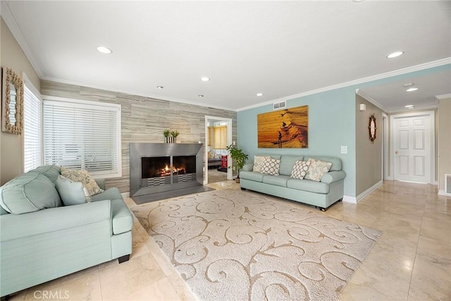 6 Sand Pointe, Laguna Niguel, CA 92677 - living area with recessed lighting, ornamental molding, and a fireplace with flush hearth