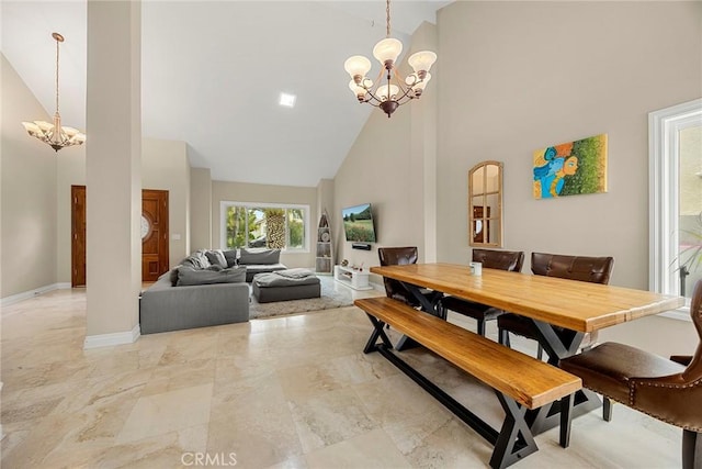 6 Sand Pointe, Laguna Niguel, CA 92677 - dining room with high vaulted ceiling and a chandelier