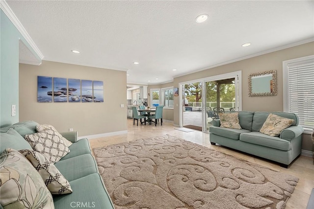 6 Sand Pointe, Laguna Niguel, CA 92677 - living area with ornamental molding, recessed lighting, and a textured ceiling