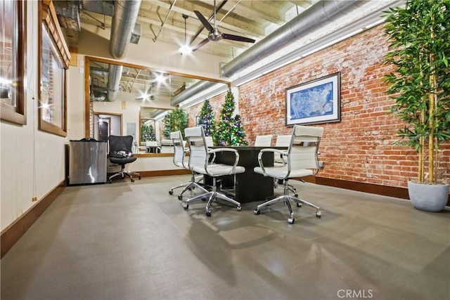 201 E Broadway, Long Beach, CA 90802 - office area featuring brick wall, concrete flooring, and ceiling fan