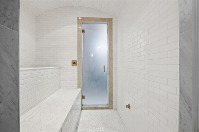 201 E Broadway, Long Beach, CA 90802 - bathroom featuring tile patterned flooring and lofted ceiling