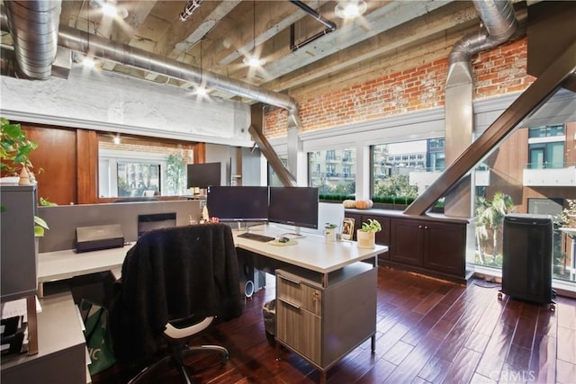 201 E Broadway, Long Beach, CA 90802 - office area with brick wall and dark wood-style floors