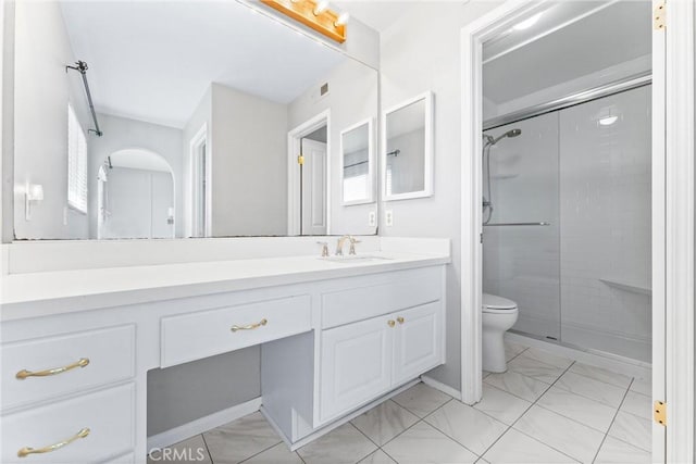 21751 Lanar, Mission Viejo, CA 92692 - full bath featuring marble finish floors, vanity, and a shower stall