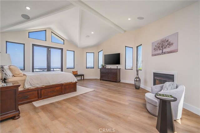 14757 Rockhill Dr, Hacienda Heights, CA 91745 - bedroom featuring light wood-style flooring, a glass covered fireplace, and access to exterior