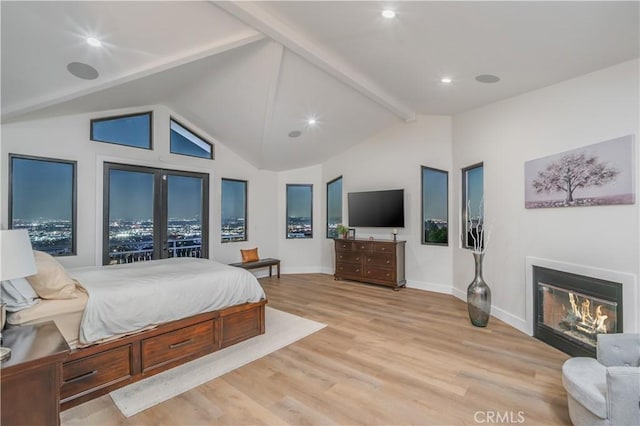 14757 Rockhill Dr, Hacienda Heights, CA 91745 - bedroom with light wood-style flooring, a glass covered fireplace, and recessed lighting