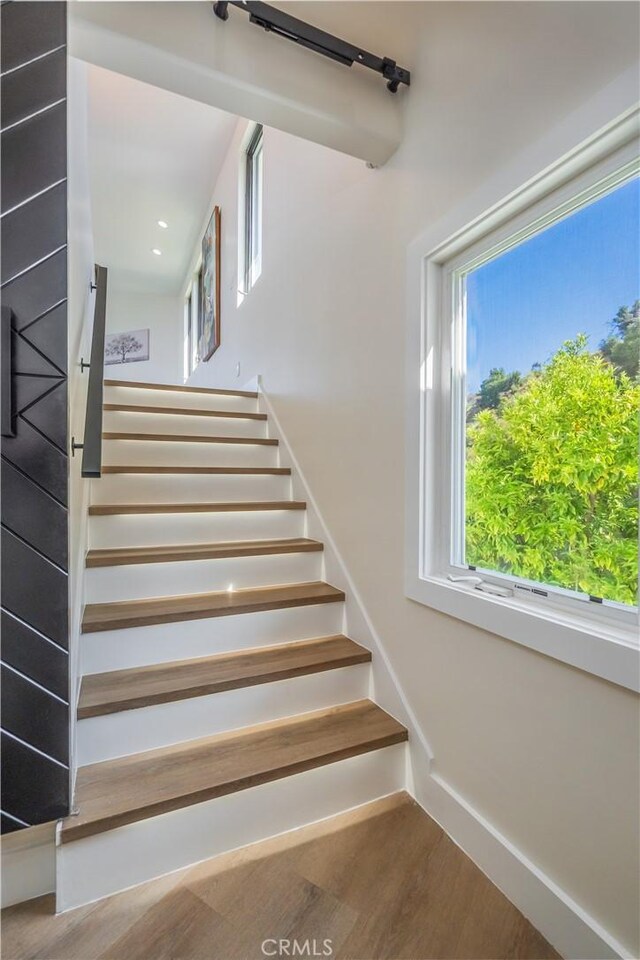 14757 Rockhill Dr, Hacienda Heights, CA 91745 - staircase featuring wood finished floors and recessed lighting