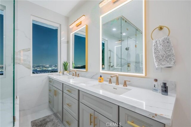 14757 Rockhill Dr, Hacienda Heights, CA 91745 - bathroom with a marble finish shower and double vanity